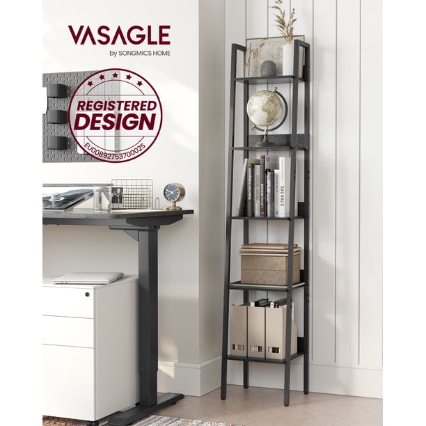VASAGLE - Estante para Libros, Estante Estrecho de 5 Niveles, Estante de Escalera para Oficina en casa, Sala, Dormitorio, Cocina, Negro ébano y Negro Tinta