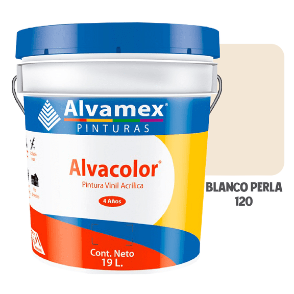 Pintura Vinílica Alvamex Alvacolor Blanco Perla 19L Interior y Exterior 4 Años