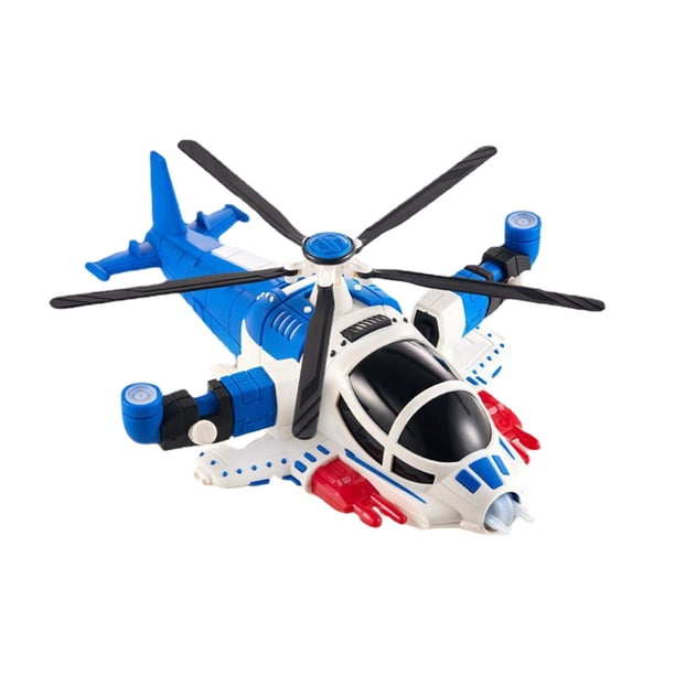 Helicóptero de juguete con luces y música, avión de simulación para niños de 3 años en adelante. Azul