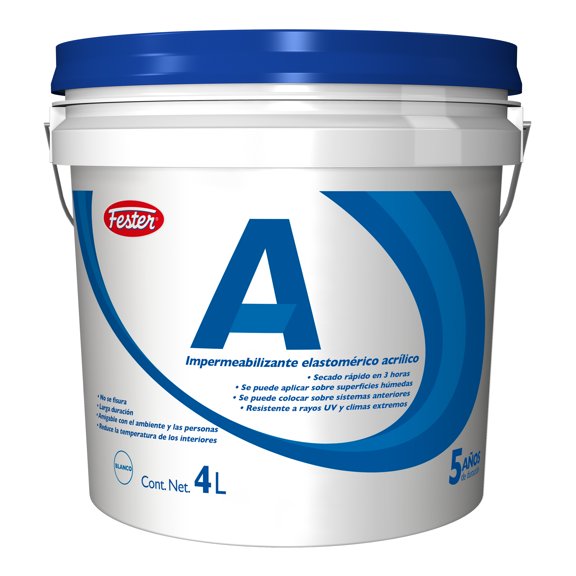 Impermeabilizante Elastomerico Acrilico Fester A5 5 Años 4 L Blanco