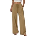 thumbnail image 2 of TaTaai Spring Summer Solid Color Women Casual Pants Cotton Linen Elastic Waist Straight Leg Breathable Lightweight Machine Washable No Fading Daily Wear Trousers Gift, 2 of 8