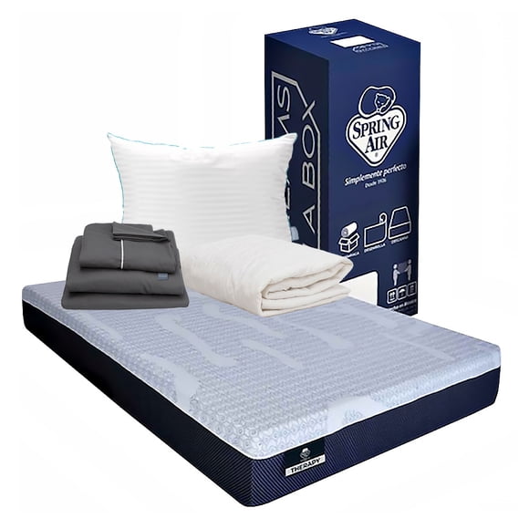 Colchón en Caja Matrimonial Therapy + Almohada Royal + Protector de Colchón Prime + Sábanas Royal