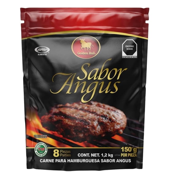 Carne para Hamburguesa Golden Bull sabor angus 8 pzas de 150 g c/u