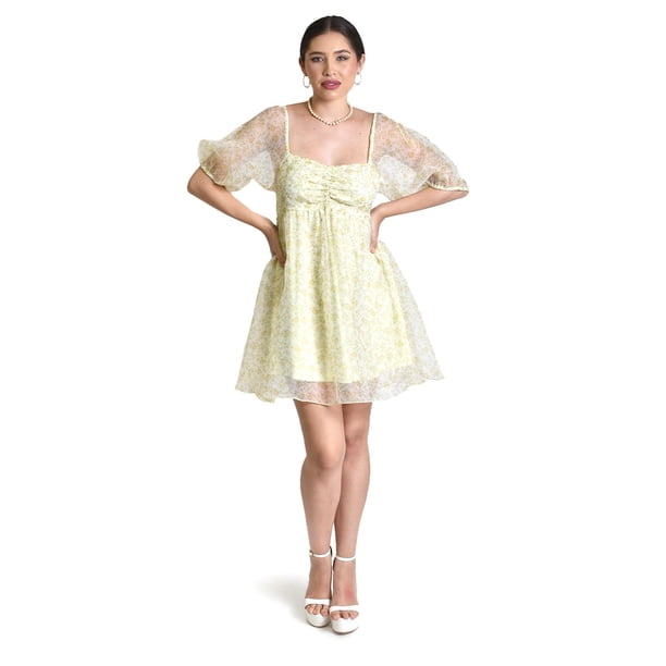 Vestido floral con manga abullonada Roman Fashion /Juvenil, 5081 (Lima) verde lima G