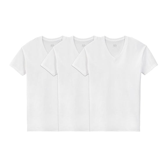 Playera Fruit of the Loom para Hombre, Cuello V, Algodón Sustentable Blanca 3 Piezas, Talla CH