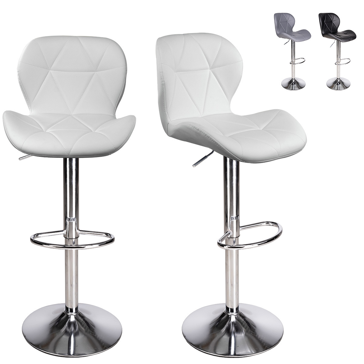 Set De 2 Bancos De Cocina Mostrador Barra Silla Taburete Comedor Respaldo Alto Altura Regulable y Función Giratoria 360°