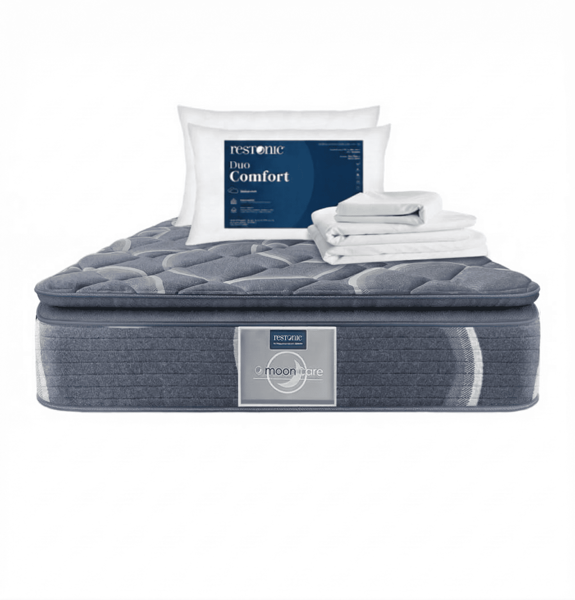 Colchón King Size Restonic Ortopédico Confort Plus + 2 Almohadas Restonic + Juego de Sabanas