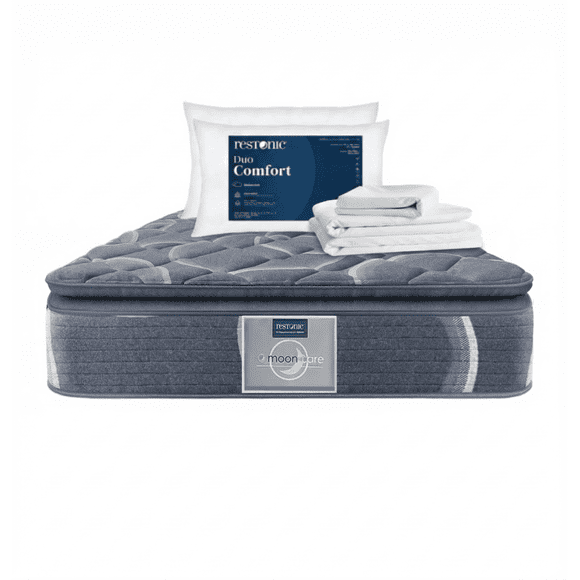 Colchon Matrimonial Restonic Ortopedico Confort Plus + 2 Almohadas Restonic + Sabanas blancas