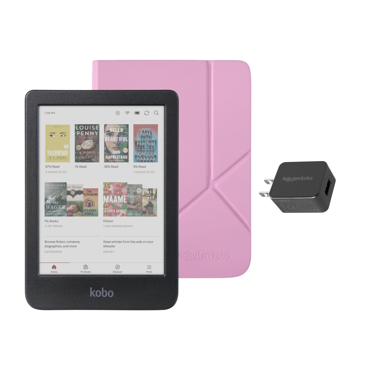 Paquete de eReader Kobo Clara Colour con funda Candy Pink + AC