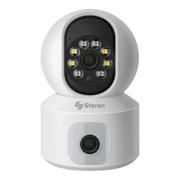 Cámara de Seguridad Wi-Fi Steren Doble Lente 2 Mpx Robotizada con Seguidor de Movimiento Blanco