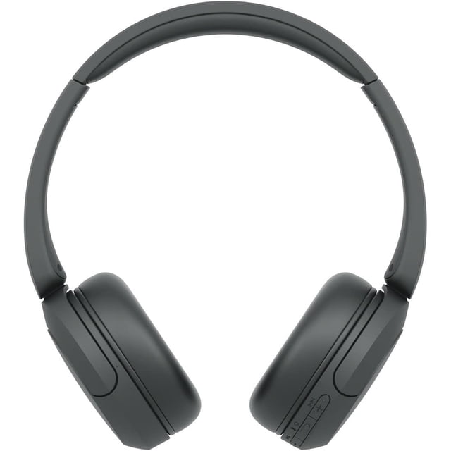auriculares supraaurales inalámbricos bluetooth sony wh-ch520 negros Vista frontal centrada; diadema ajustable con acabado mate, almohadillas acolchadas, copas plegables y controles físicos en la orejera derecha (volumen/reproducción). Conectividad Bluetooth multipunto y diseño ligero, aptos para transporte diario.