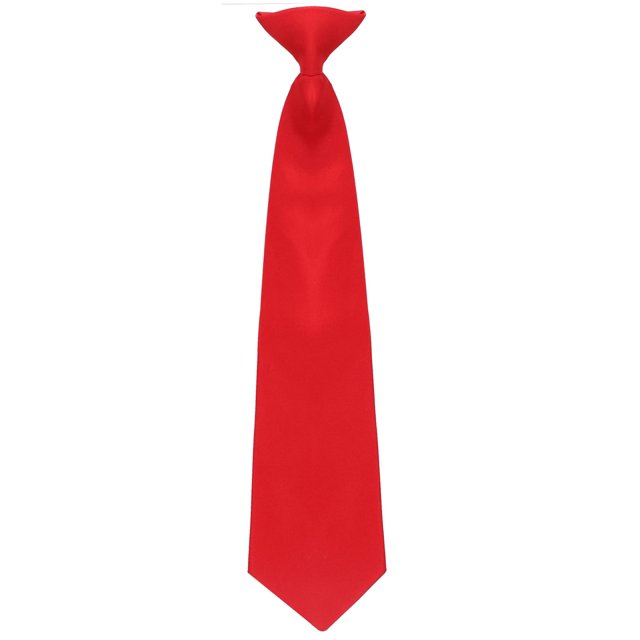 Corbata Roja con Clip para Niños Umo Lorenzo necktie sólida 0-10, corbata infantil preanudada en rojo sólido con clip trasero, vista frontal centrada de silueta clásica y tela lisa satinada sobre fondo blanco; adecuada como accesorio rápido para eventos formales o para llevar en viajes cortos.