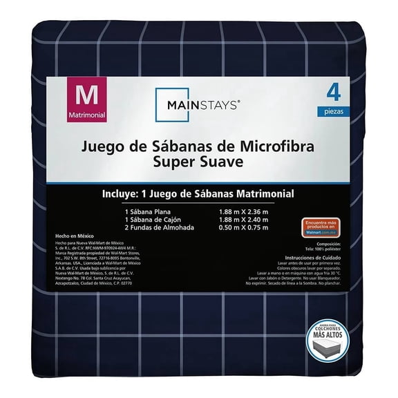 Juego De Sábanas Mainstays Matrimonial MARINO Cuadros Blanco