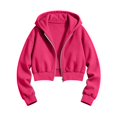 thumbnail image 4 of Sudadera con capucha y cremallera de manga larga de color liso para niñas, estilo casual y holgado, ideal para invierno, tallas 120-170., 4 of 5