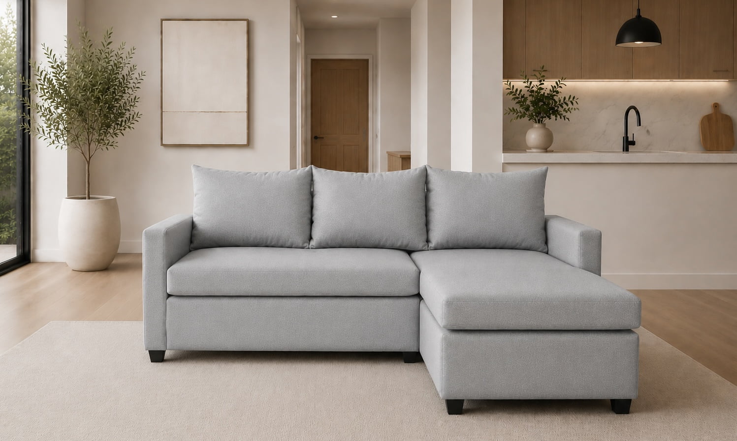 Sala Esquinera Modular El Bazar Store Vancouver Gris plata 175x130 cm Sofa Lado derecho ó izquierdo Económica, Tela Lino