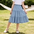 thumbnail image 5 of Falda midi vaquera escalonada para niñas, cintura alta elástica, corte en A, falda larga informal, suave, transpirable, con volantes, color negro, tallas de 4-5 a 14-15 años., 5 of 5