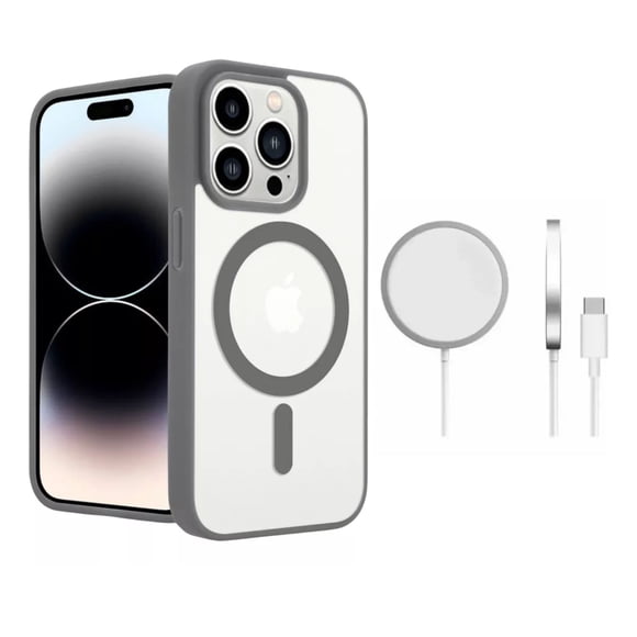 Funda para Iphone MR. GADGETS Magsafe Uso Rudo + Cargador Inalámbrico Iphone 12/12 Pro Titanio