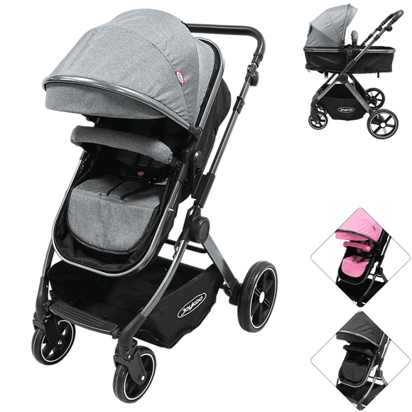 Carriola para Bebé  Asiento Reversible Convertible a Bambineto Plegable Ruedas de Goma Cinturón Apta a partir de 0 Meses - Gris
