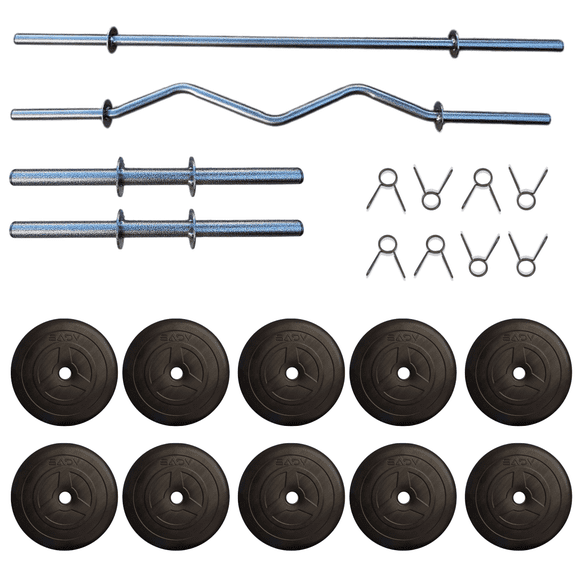 Set Kit De Mancuernas, Barra Recta, Barra Z + 10 Discos 55lb
