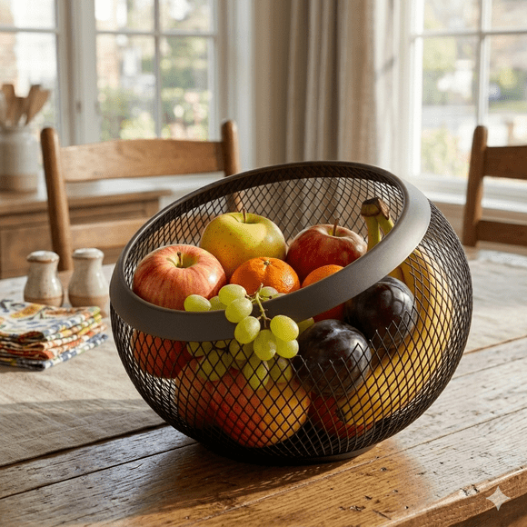 Frutero de Malla Metal Negro Centro de Mesa Cocina
