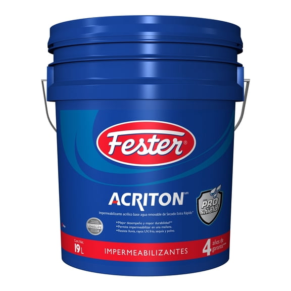 Impermeabilizante Acrílico Base Agua Renovable de Secado Extra Rápido Fester Acriton ProShield 4 Años 19 L Rojo