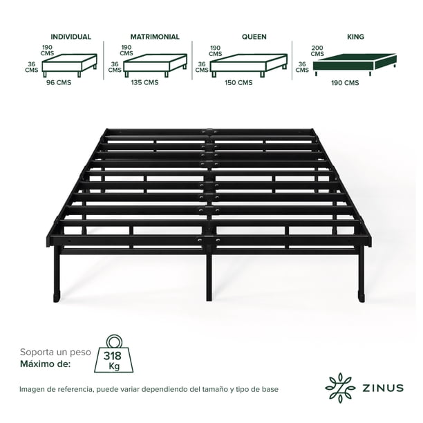 Base de Cama King Size Zinus Justin de Metal Resistente Montaje Fácil para todas las edades