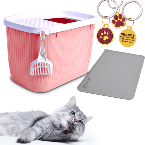 Arenero para Gato KE WOOW Arenero entrada superior Grande Rosa