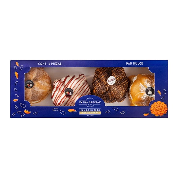Caja gourmet de pan de muerto Extra Special relleno 4 piezas