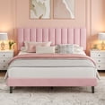 thumbnail image 1 of Yeshouse Estructura de cama tamaño Queen, cama plataforma tapizada en terciopelo con cabecero ajustable con capitoné vertical, no requiere somier, fácil montaje, color rosa, 1 of 7