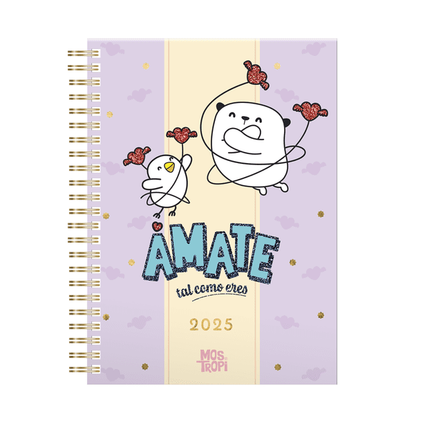 Agenda 2025 Diaria Danpex Escolar Decorada Con Stickers Doble Espiral de Metal