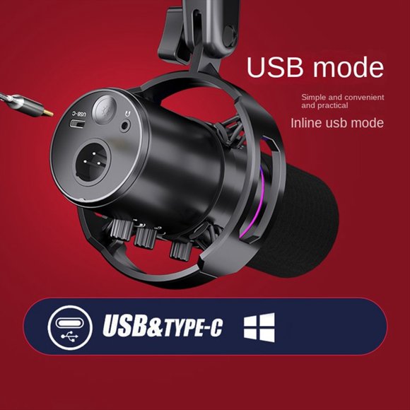Micrófono Dinámico Conexión XLR Tarjeta de Sonido de 48 V Equipo de Grabación y Canto USB Juego de Computadora Micrófono en