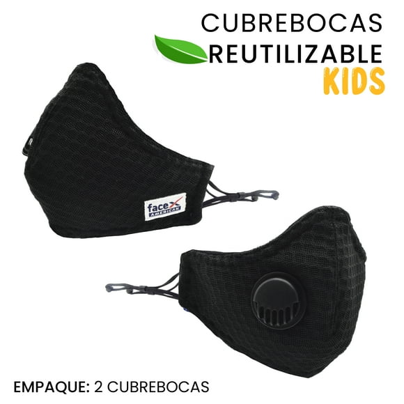 Cubrebocas Deportivo Infantil Facex American Lavables de tela 5 capas de tela protectoras Diseño 3D Negro