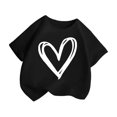 thumbnail image 4 of Camisetas Gráficas para Niñas - Camisetas Casuales con Estampado de Corazón, Cuello Redondo, Manga Corta, Camisas para la Escuela, Tops de Verano, Negro, 10 Años, 4 of 5