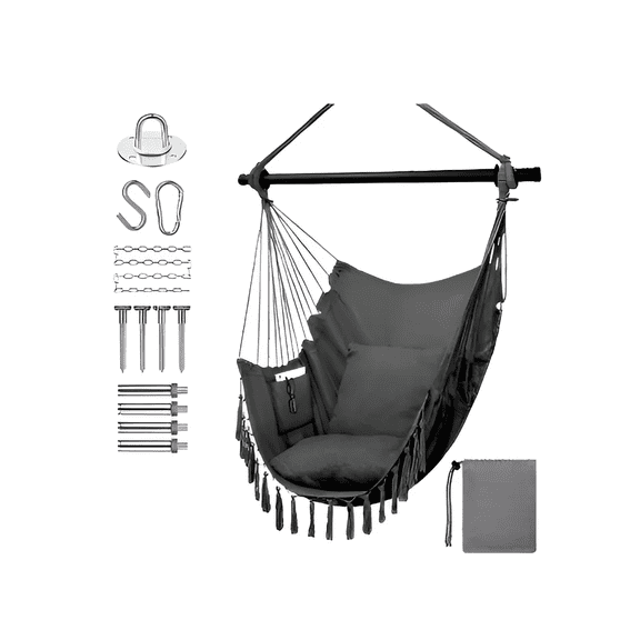 Silla Hamaca Silla Columpios Colgante 2 Cojines Kit Hamacas Xtellar negro