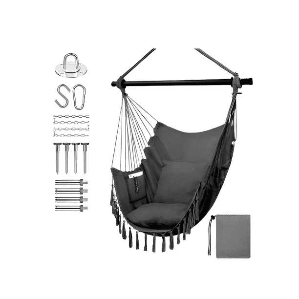 Silla Hamaca Silla Columpios Colgante 2 Cojines Kit Hamacas Xtellar negro