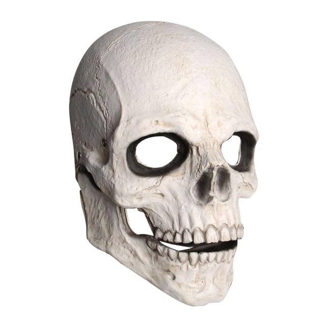 Máscara mandíbula móvil Horror Casco de látex Scary Creepy Headgear Casco de esqueleto para Halloween Masquerade Carnival Blanco