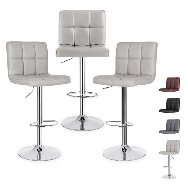 Set 3 Bancos Altos Cocina Barra Silla Desayunador Giratorio 360° Acabado de la estructura Cromado Color Blanco Blick