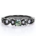 thumbnail image 1 of JeenMata Anillo de Compromiso Victoriano con 7 Piedras de 1,75 ct, Ágata Verde Musgo y Moissanita en Baño de Oro Negro de 18 K sobre Plata, 1 of 6