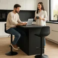thumbnail image 2 of Sillas para Bar y Barra de Cocina con Respaldo y Reposapies de Altura Ajustable Banco Taburete Giratorio con Asiento Acolchado de Diseño Moderno Set 3 Piezas Full Black, 2 of 6