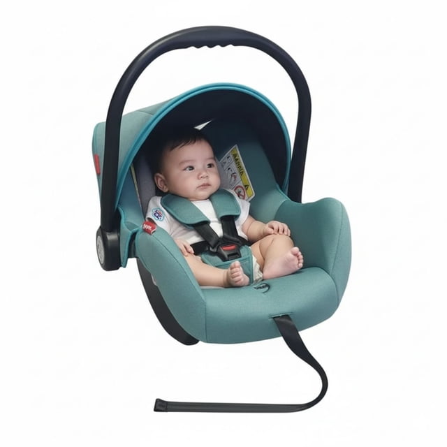 autoasiento etapa 1 d'bebe mai menta portabebé 0+/1 color menta vista 3/4 frontal con capota plegable y asa negra; arnés de 3 puntos con hebilla central, protectores desmontables para cabeza y espalda, base negra y sistema de anclaje universal, sobre fondo blanco; también suele usarse como mecedora ajustando la posición del asa.