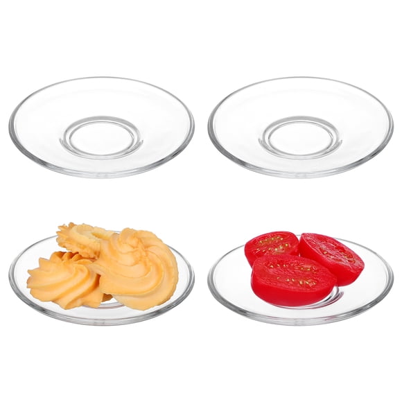 4 platillos de vidrio transparente, platos redondos de vidrio, platillos decorativos para café y aperitivos.