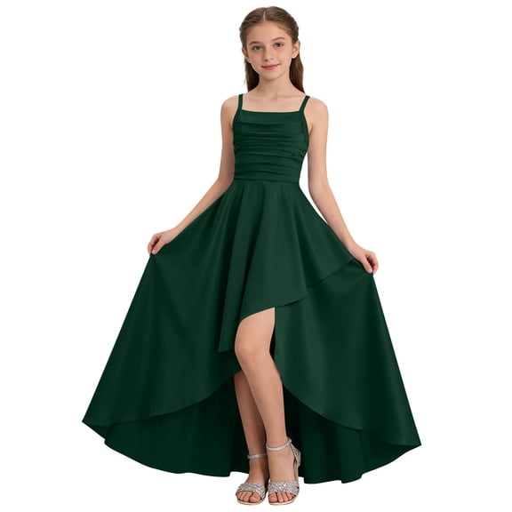 Vestido de Manga Larga Una Línea para las Mujeres Elástico Twirly Patinador Escuela Vestido de Recital Cuello Redondo Sólido Vestido para Niña de 4-14 Años