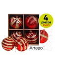 thumbnail image 1 of Esferas para árbol de navidad Artego extra grandes de 15 cm de diámetro paq 4 esferas  Circus * Línea Caramel 4 acabados distintos, en tonos rojo y dorado, para colgar Christmas ornaments, 1 of 6
