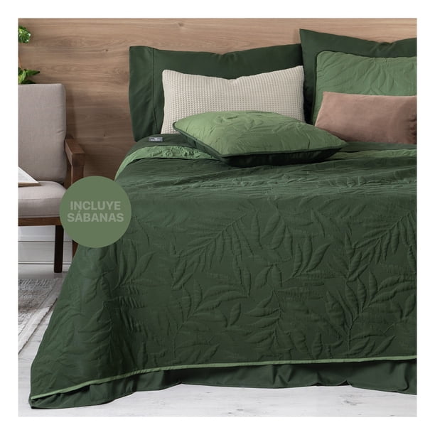 Set de Edredón Ligero Doble Vista con Sábanas y Fundas Real Textil (Verde Oscuro/Oliva, King Size)