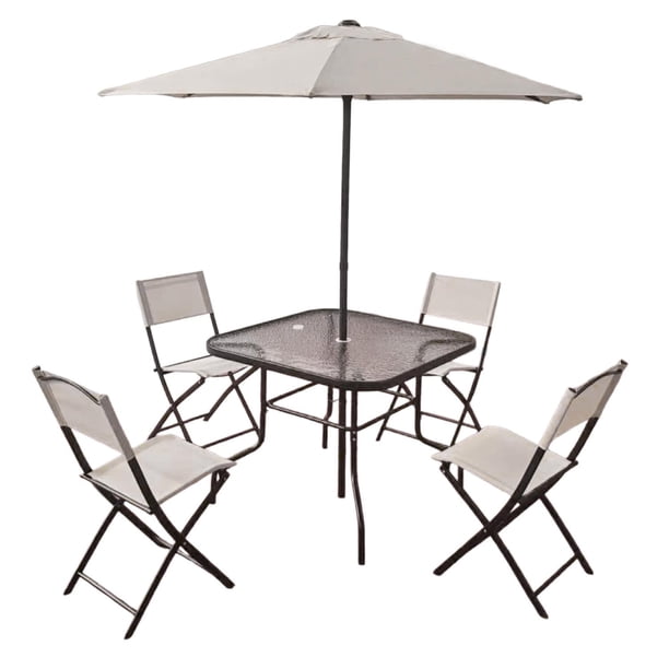 Juego De Jardin 6 Piezas Sillas Exterior Mesa Con Sombrilla gris