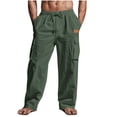 thumbnail image 1 of Amzcrzy Mens Linen Pants Comfortable Elastic Waist Drawstring Trousers for Men Summer Casual Relaxed Fit Beach Yoga Pants Lightweight Baggy Wide Leg Pants for Men with Flag Label S-3XL Verde, 1 of 6
