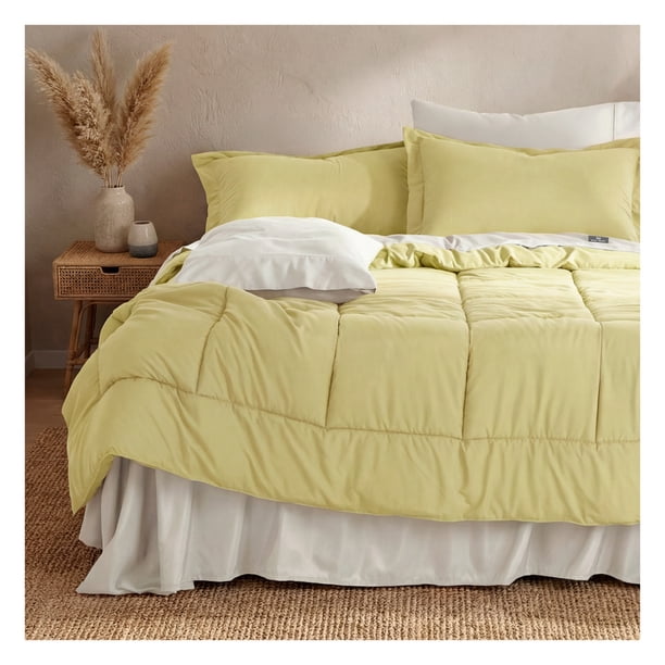 Set Edredón King Size + Funda De Almohada + Sábanas 7 Pzas Real Textil Limon Grass - Crudo