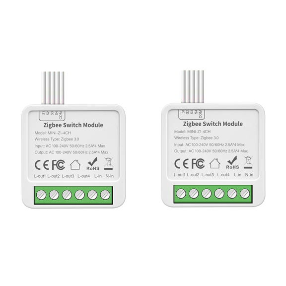 Módulo de Interruptor de Relé ZigBee, 4 Canales, CA 100-240 V, Interruptor de Encendido/Apagado, Interruptor de Hogar Inteligente, Miniinterruptor de Caja Oscura