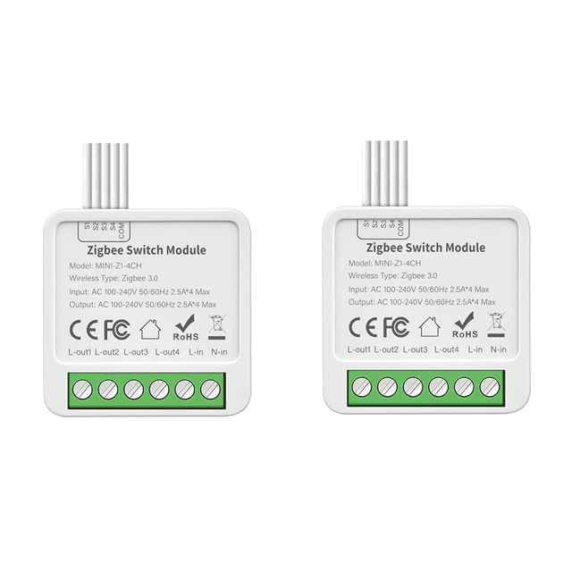 Módulo de Interruptor de Relé ZigBee, 4 Canales, CA 100-240 V, Interruptor de Encendido/Apagado, Interruptor de Hogar Inteligente, Miniinterruptor de Caja Oscura