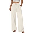 thumbnail image 2 of TaTaai Spring Summer Solid Color Women Casual Pants Cotton Linen Elastic Waist Straight Leg Breathable Lightweight Machine Washable No Fading Daily Wear Trousers Gift, 2 of 8